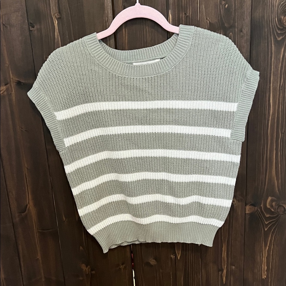 Casual Gray and White Striped Knit Sweater
